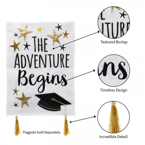 Evergreen Graduation Adventure Begins Garden Burlap Flag 12-1/2 in x 18 in NWT - Picture 4 of 5